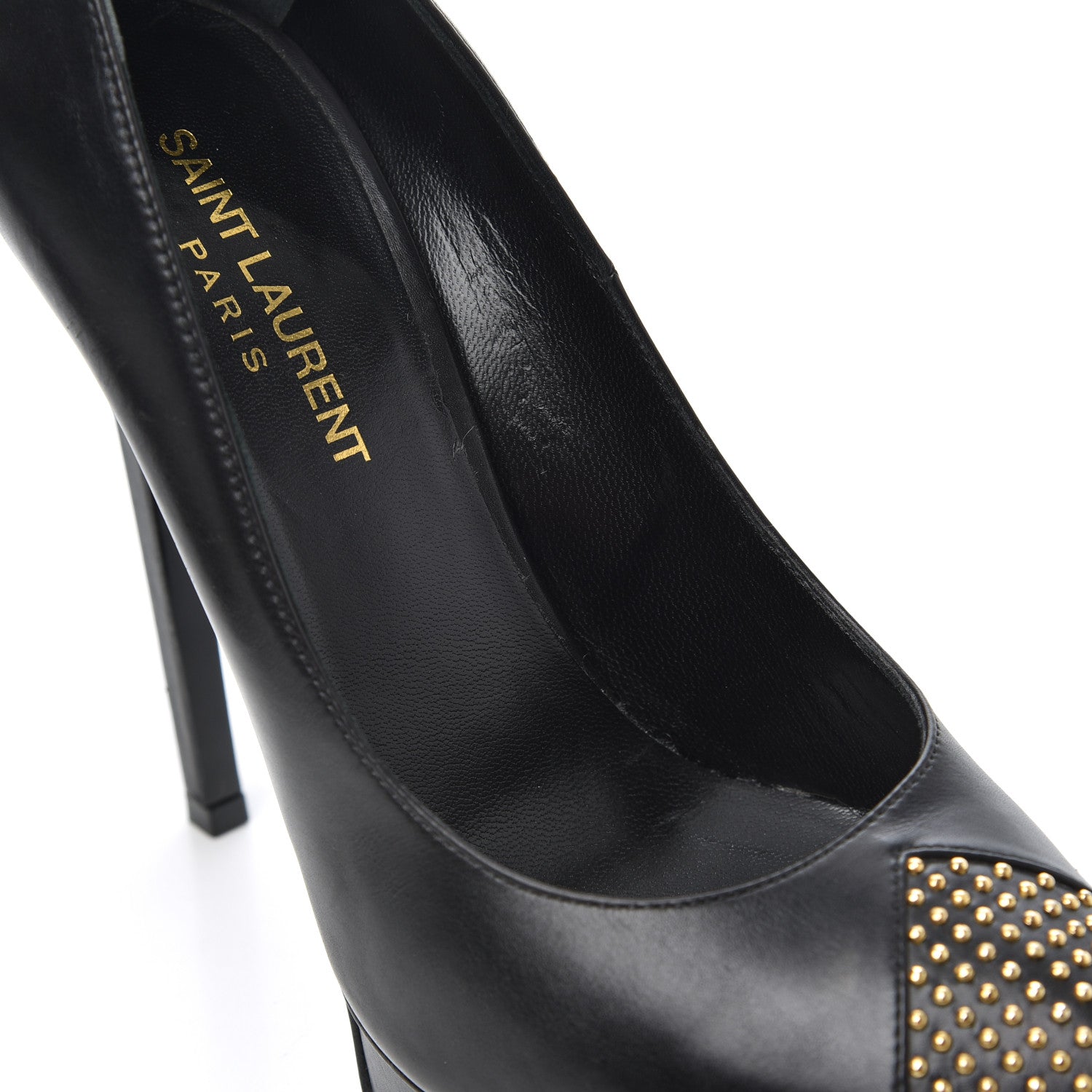 Saint Laurent Calfskin Studded Cap Toe Janis 105 Platform Pumps 38 Black 24 of 25