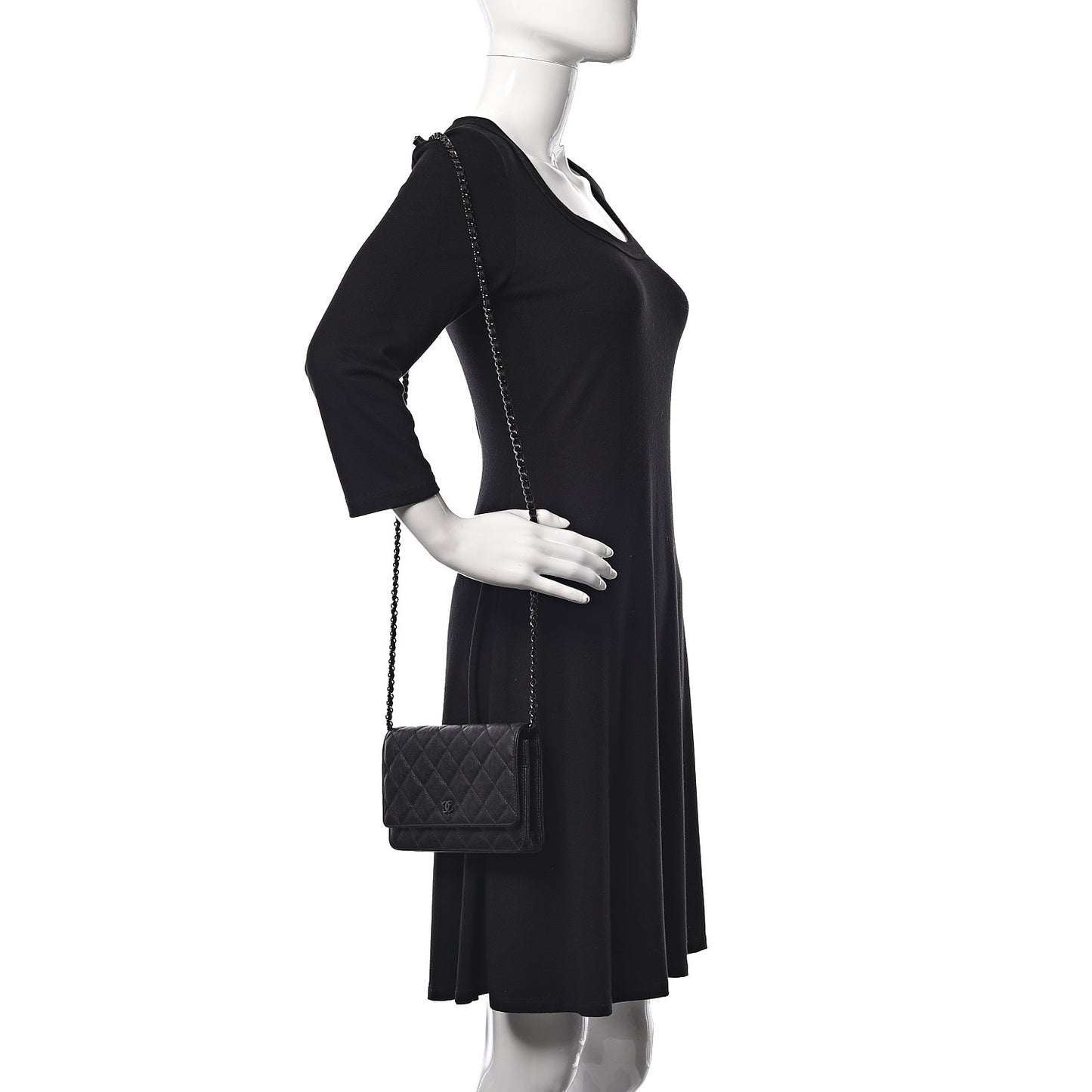 Crumpled Calfskin Quilted Wallet On Chain WOC So Black
