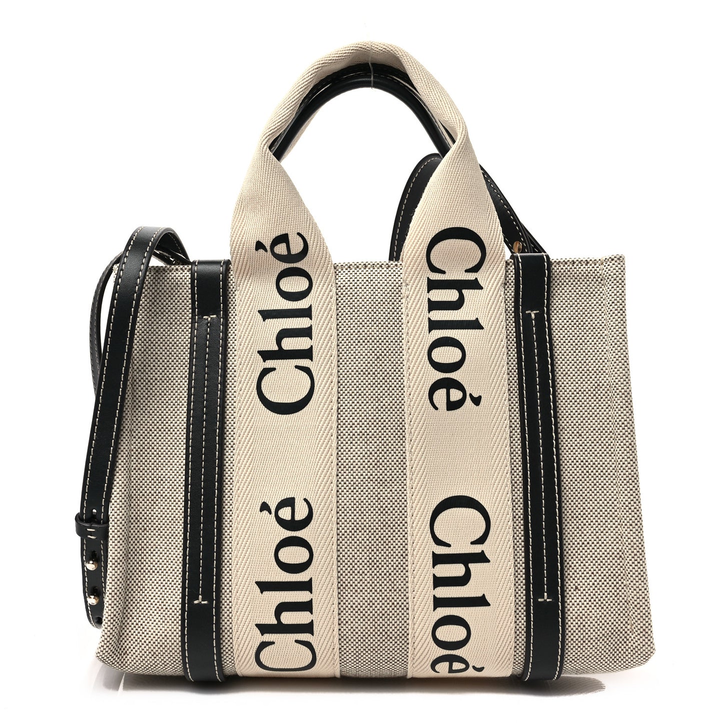 Cotton Calfskin Small Woody Ribbon Tote With Strap White Navy