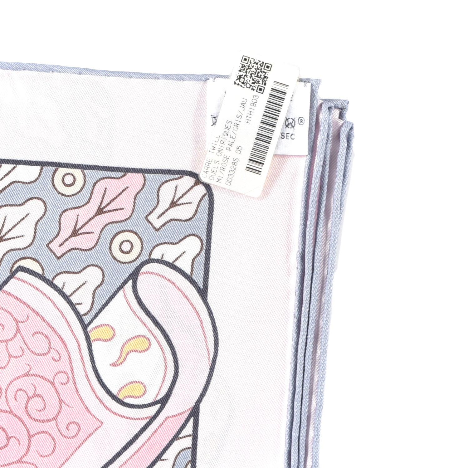 Hermes Silk Carre Duels Oniriques Scarf 90 Rose Pale Gris Jaune 3 of 3