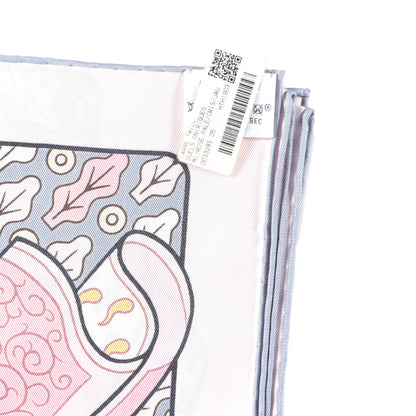 Hermes Silk Carre Duels Oniriques Scarf 90 Rose Pale Gris Jaune 3 of 3