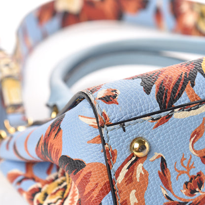 Burberry Soft Grain Calfskin Floral Print Small Buckle Tote Peony Rose Pale Blue Vibrant Orange 12 of 15