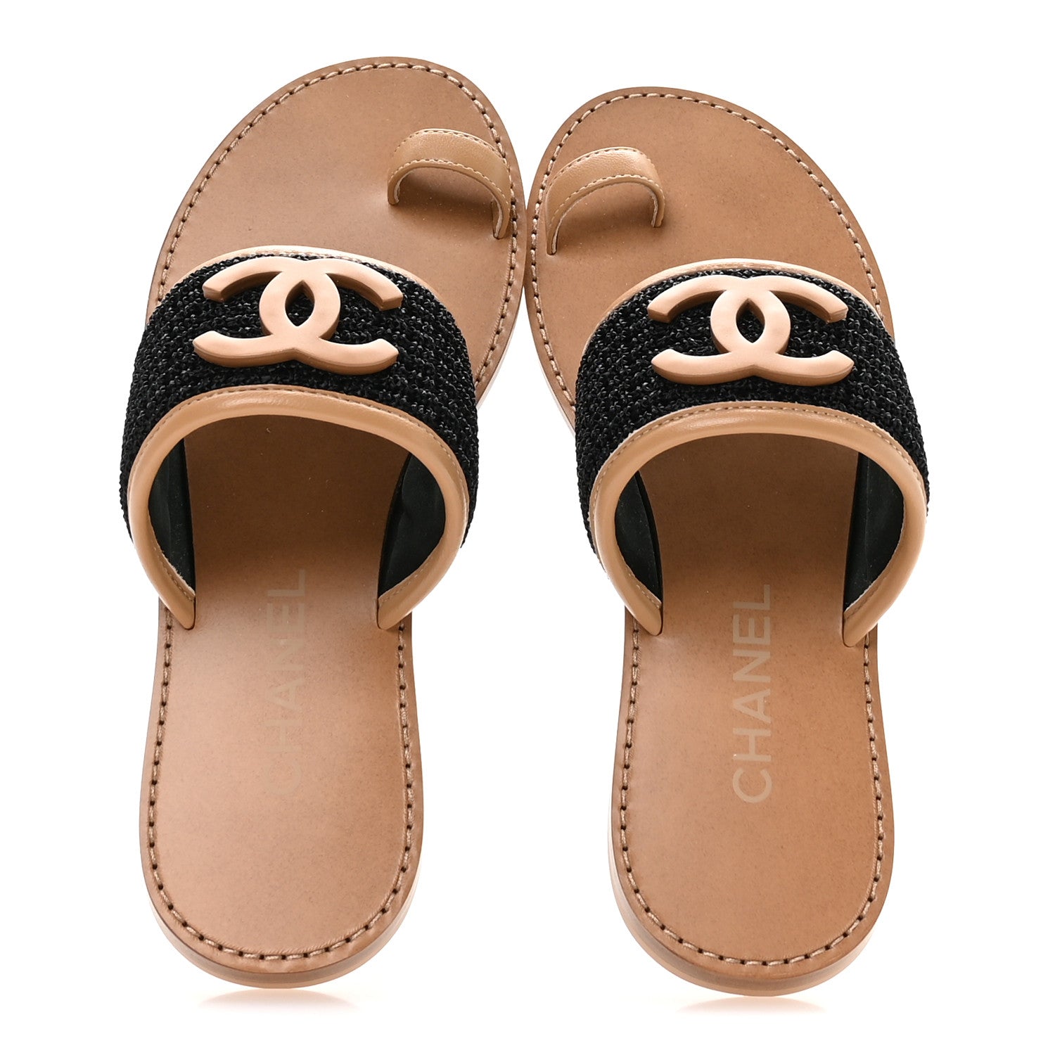 シャネル　フェラガモ　ラルフローレン　４足まとめて Chanel Raffia Lambskin CC Mules 37 Black Beige 1835427 – FASHIONPHILE