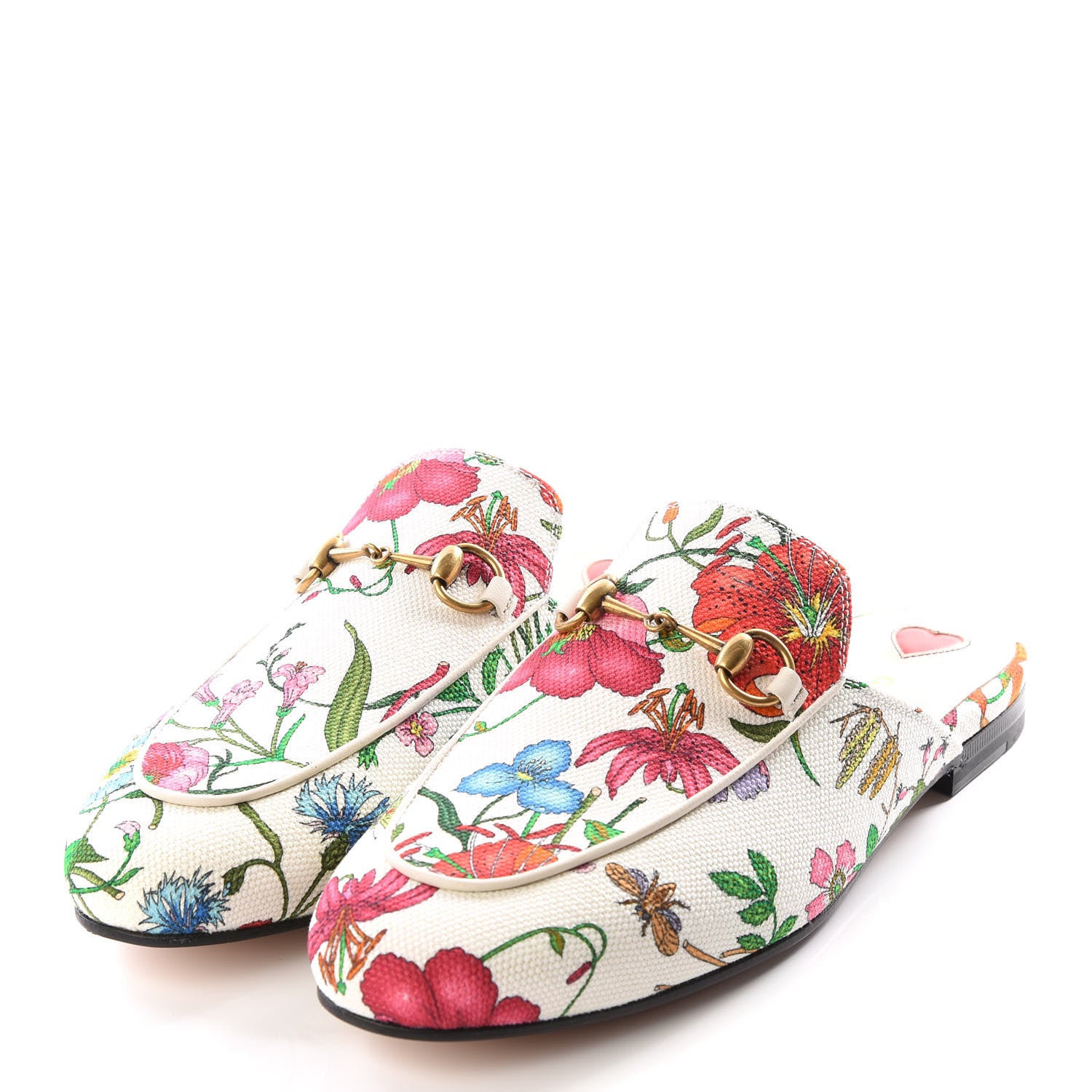 Gucci Canvas Flora Womens Princetown Slippers 38 White Multicolor 2 of 9