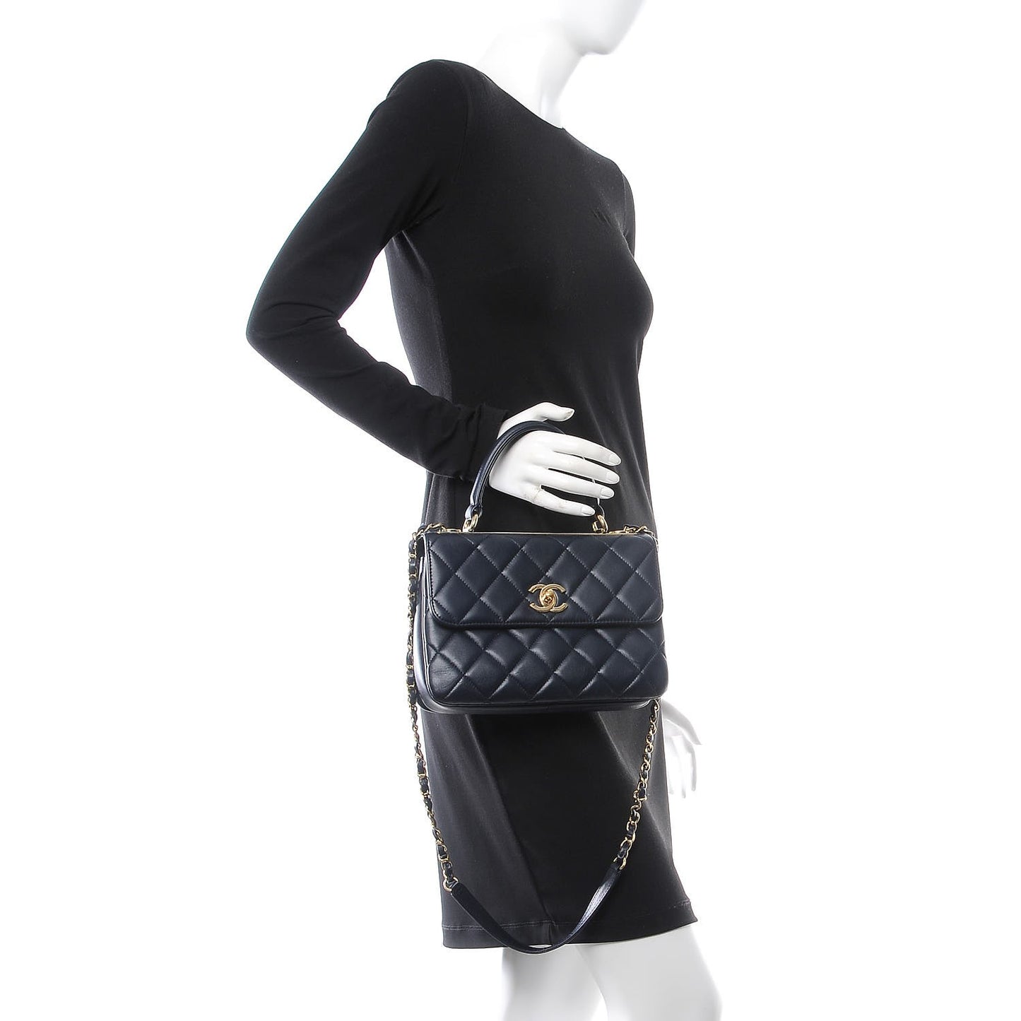 Lambskin Quilted Small Trendy CC Flap Dual Handle Bag Navy