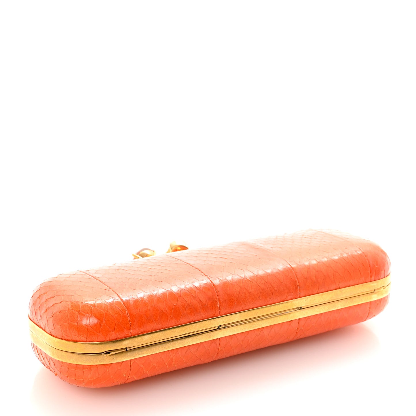 Snakeskin Knuckle Box Clutch Orange