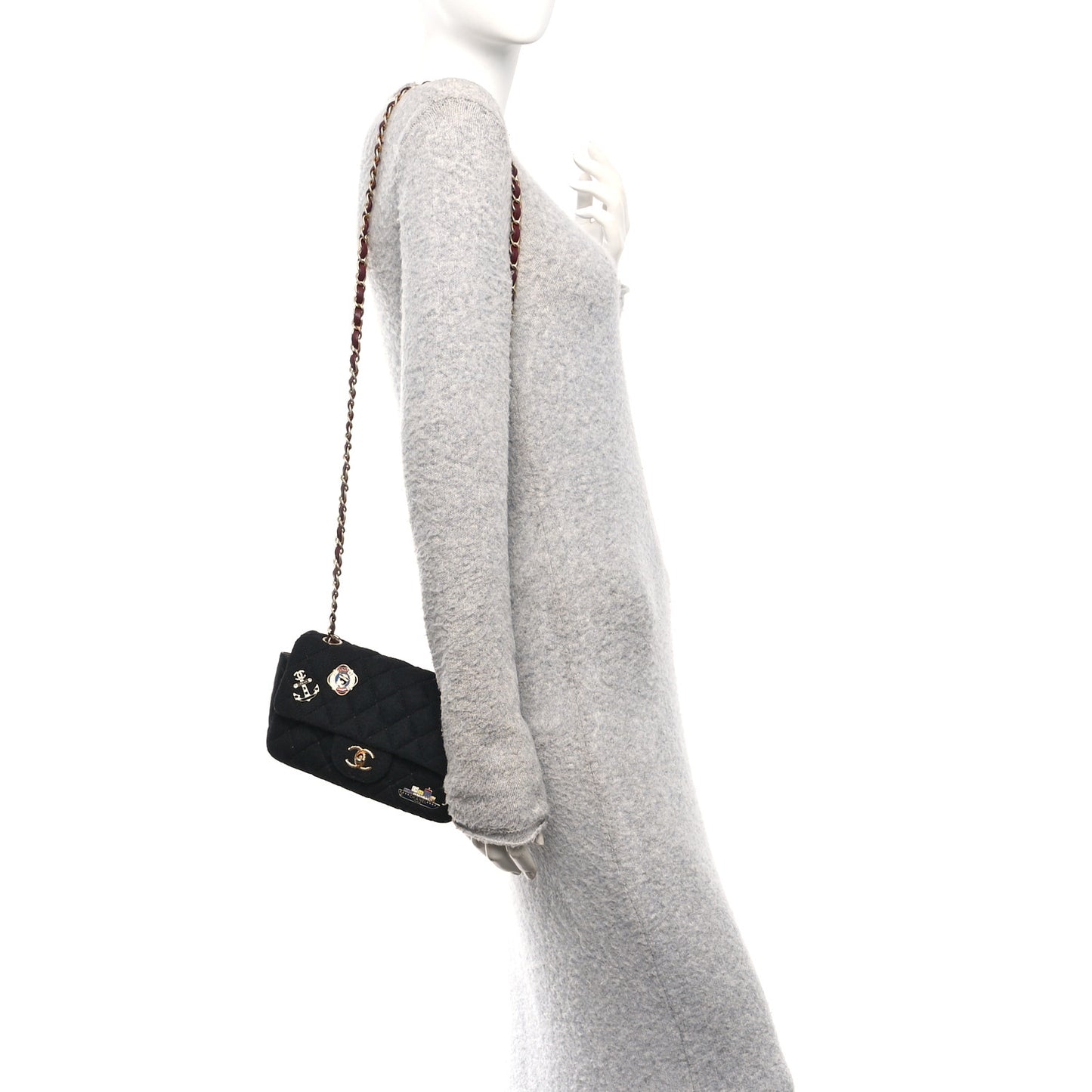 Felt Quilted Paris-Hamburg Charms Mini Rectangular Flap Black
