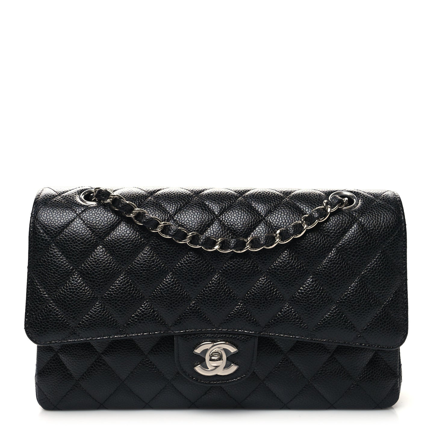 Caviar Quilted Medium Double Flap Black