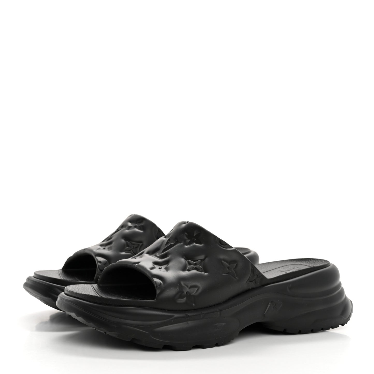 Rubber Embossed Monogram Pool 55 Flat Comfort Mule 40 Black