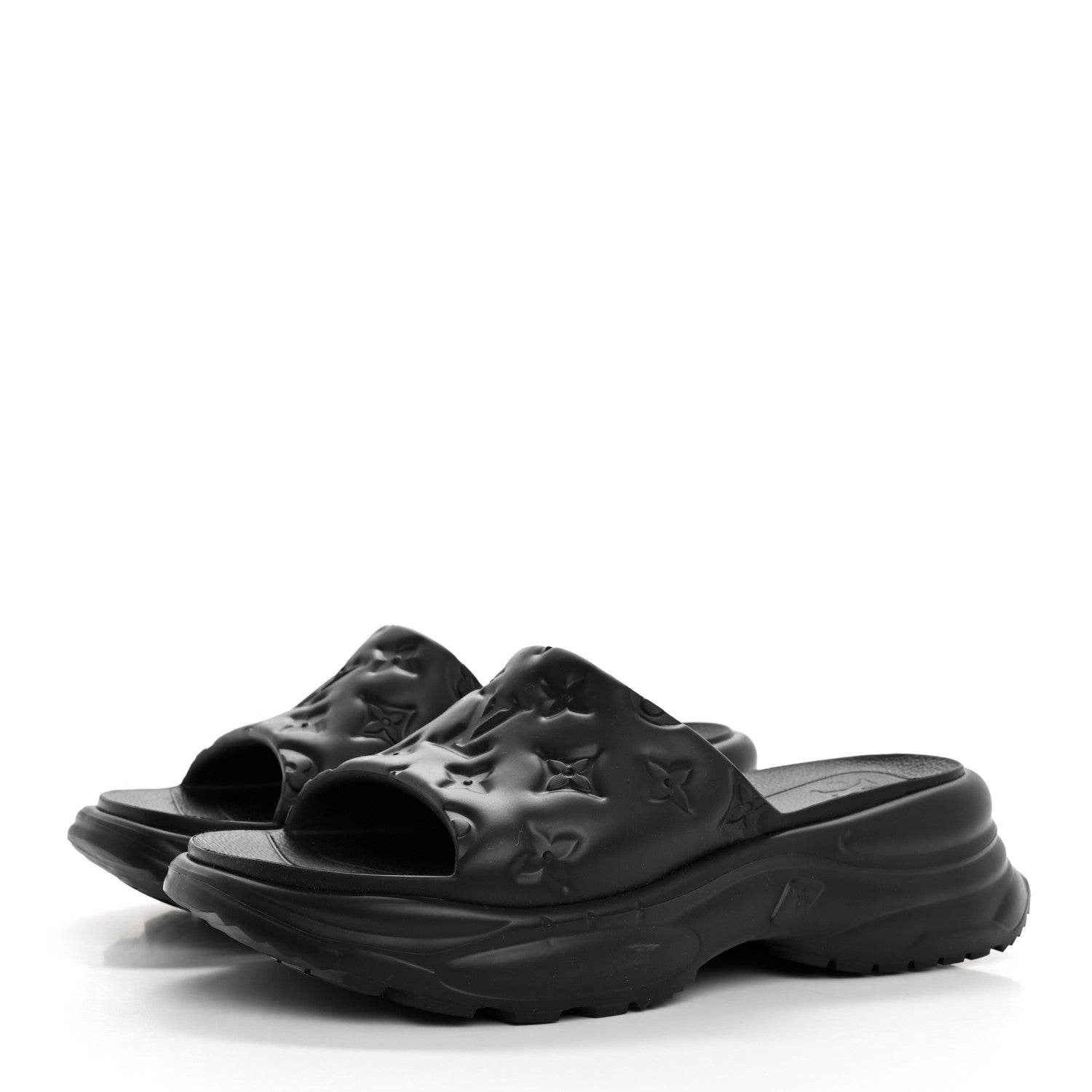 Louis Vuitton Rubber Embossed Monogram Pool 55 Flat Comfort Mule 40 Black 4 of 9