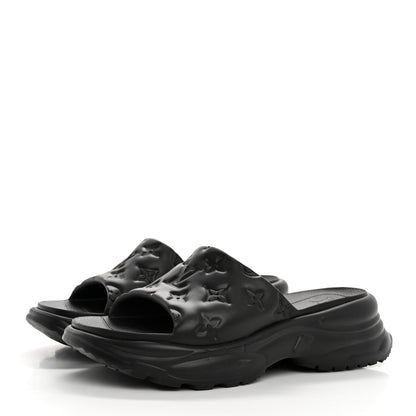 Louis Vuitton Rubber Embossed Monogram Pool 55 Flat Comfort Mule 40 Black 4 of 9
