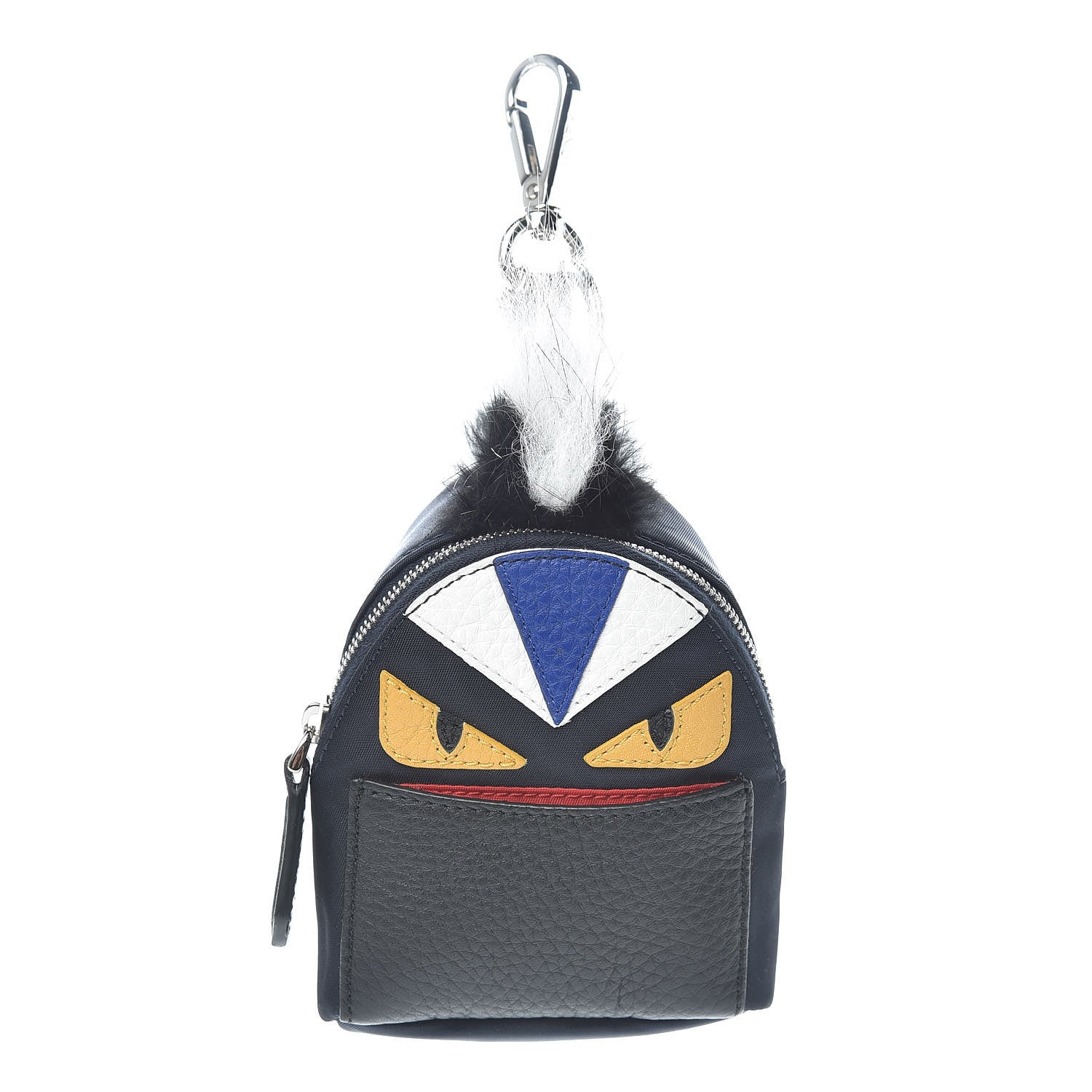 Fendi Nylon Cuoio Romano Nutria Fox Fur Monster Eyes Mini Backpack Charm Blue Black Multicolor 1 of 6
