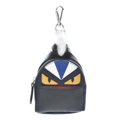 Fendi Nylon Cuoio Romano Nutria Fox Fur Monster Eyes Mini Backpack Charm Blue Black Multicolor 1 of 6