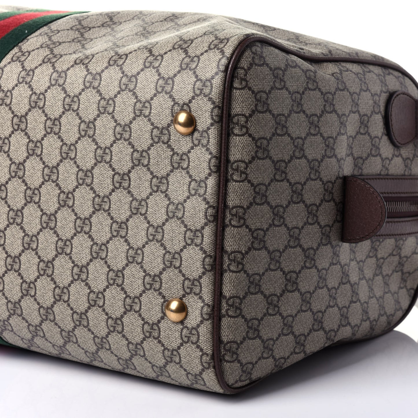 GG Supreme Monogram Textured Dollar Calfskin Web Medium Ophidia Carry-On Duffle Bag Beige Ebony New Acero