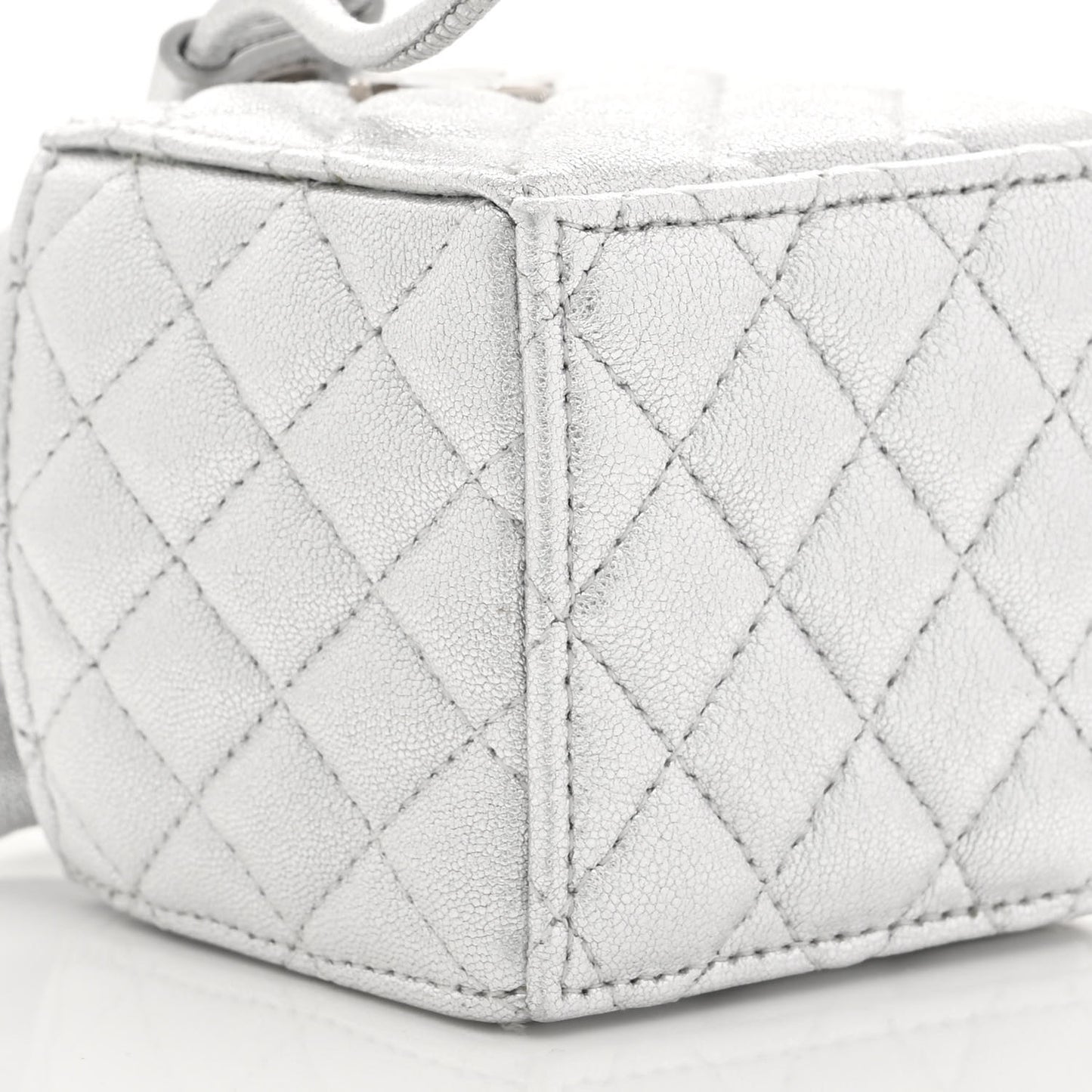 Metallic Caviar Quilted Mini Drawstring Bucket Bag Silver