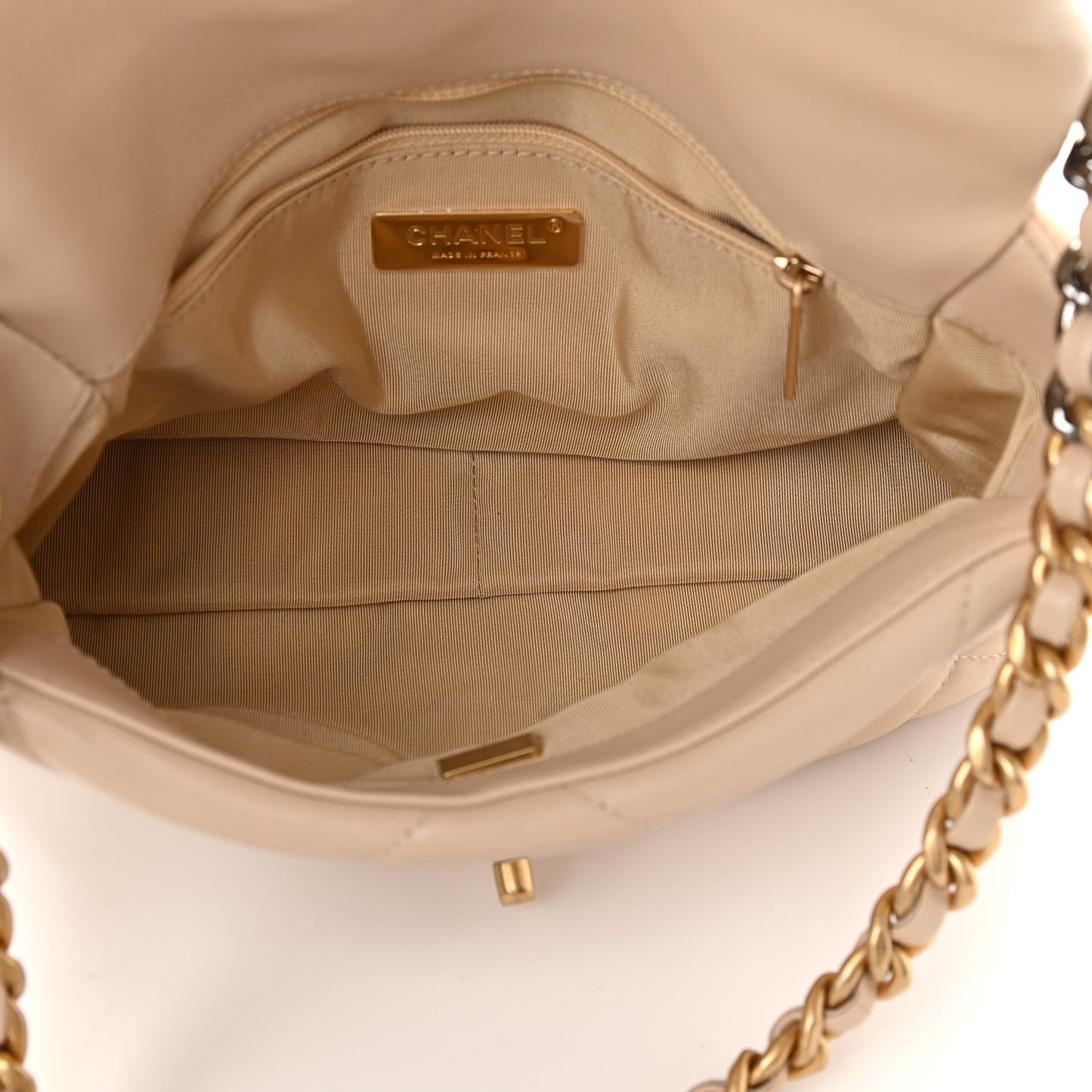 Lambskin Quilted Medium Chanel 19 Flap Light Beige