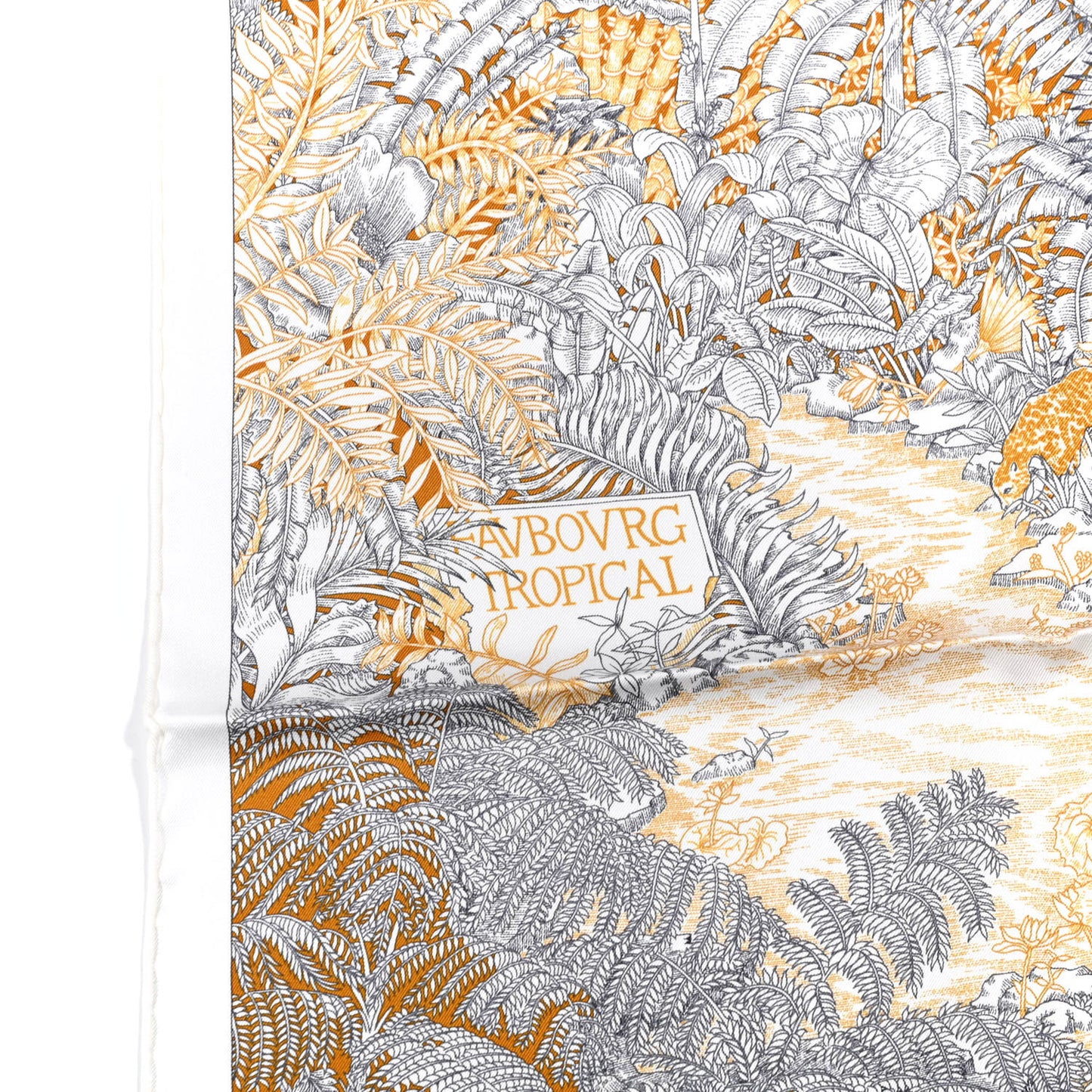 Silk Faubourg Tropical Scarf 90 Sepia White Caramel