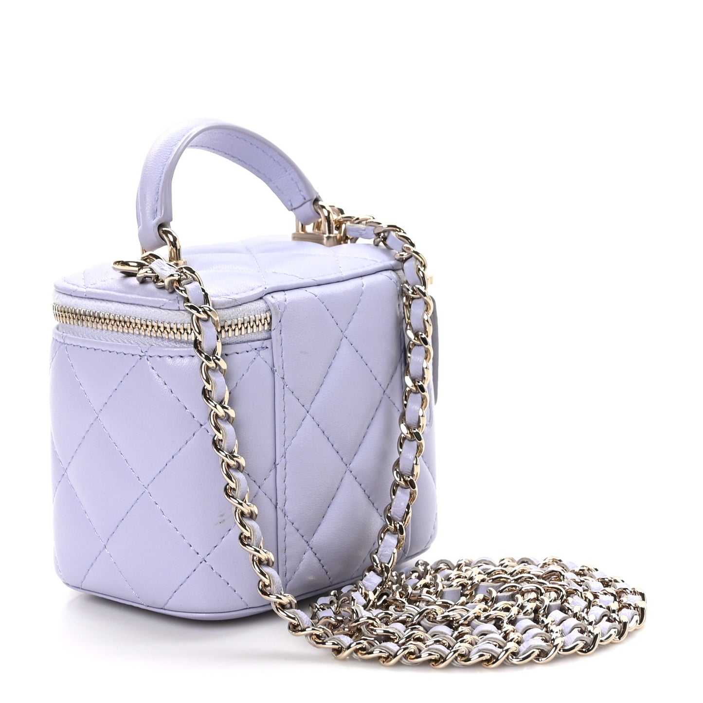 Lambskin Quilted Top Handle Mini Vanity Case With Chain Light Purple