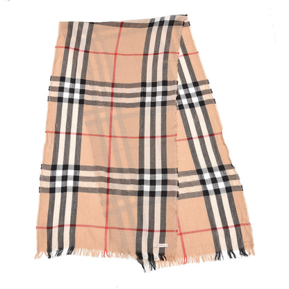 Burberry Merino Wool Cashmere Giant Check Lightweight Scarf Camel 3 of 5
