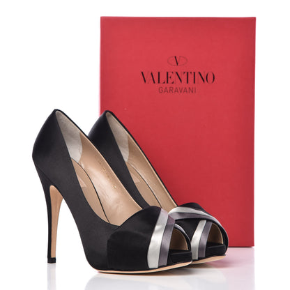 Valentino Garavani Satin Peep Toe Pumps 40 Black 15 of 15