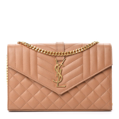 Saint Laurent Grain De Poudre Mixed Matelasse Triquilt Monogram Chain Wallet Dune 1 of 11