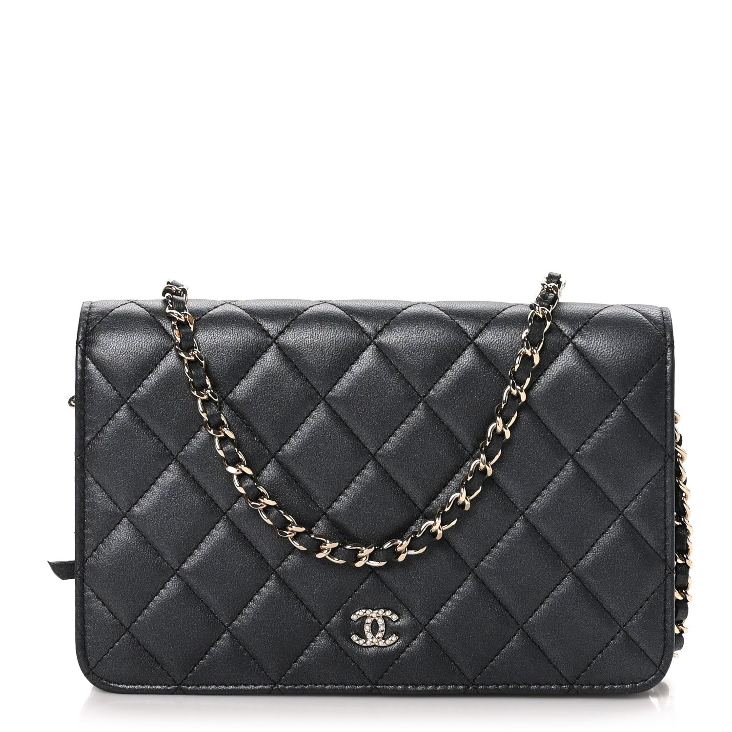 Chanel Iridescent Lambskin Quilted Pearl Wallet On Chain WOC Black 1 of 12