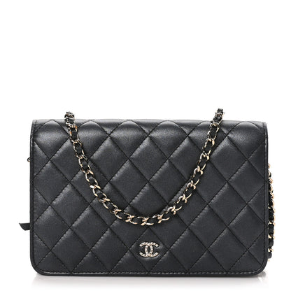 Chanel Iridescent Lambskin Quilted Pearl Wallet On Chain WOC Black 1 of 12