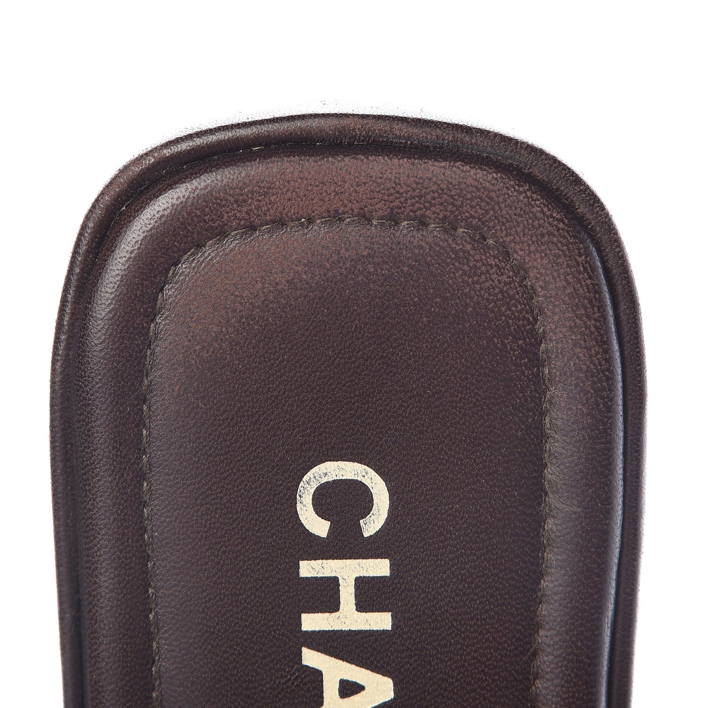Calfskin Cambon CC Flat Slide Sandals 37 Dark Brown