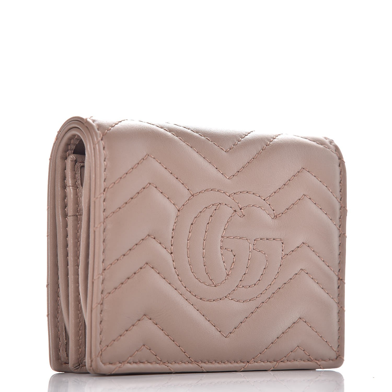 Gucci Calfskin Matelasse GG Marmont Card Case Wallet Porcelain Rose 3 of 8
