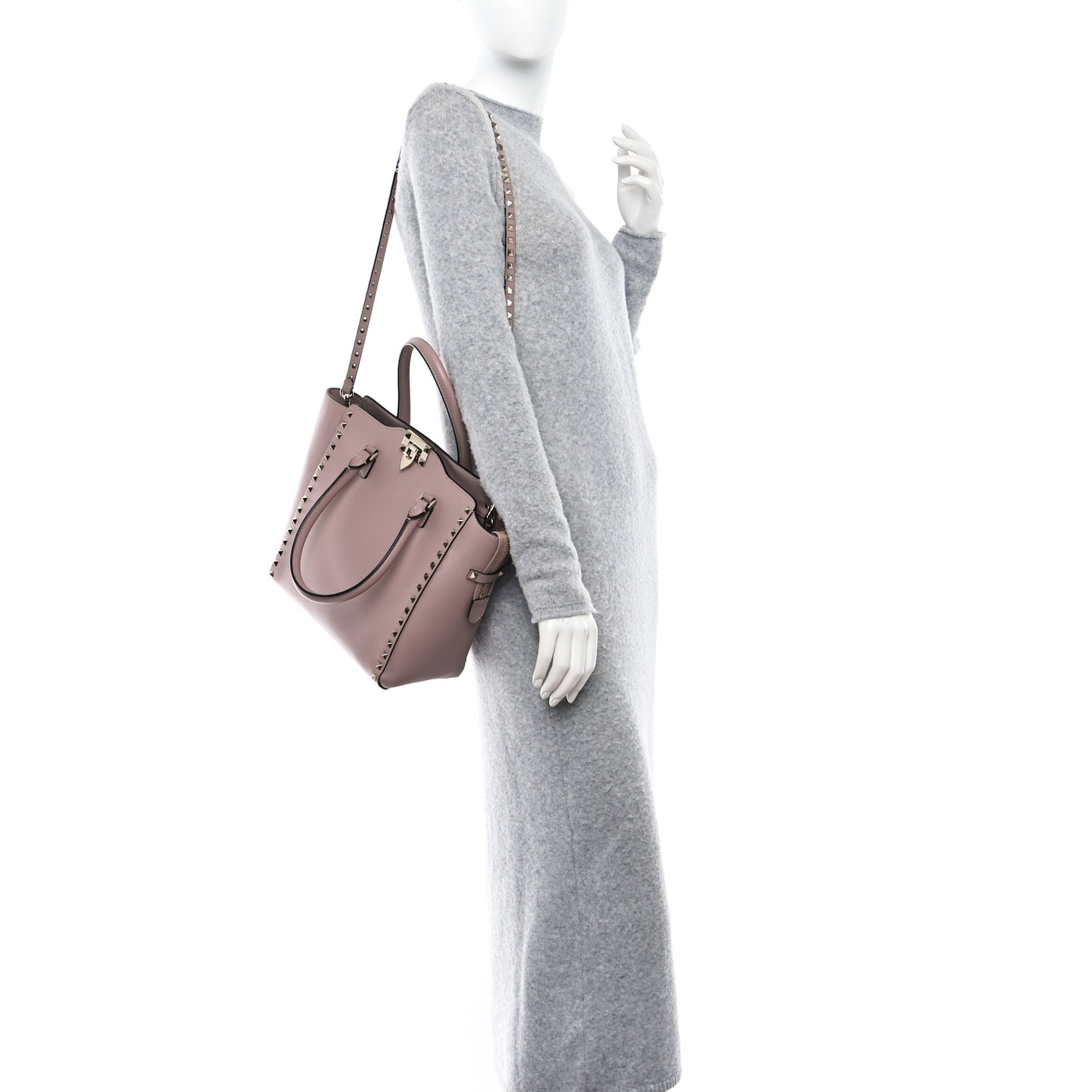 Vitello Rockstud Double Handle Tote Poudre