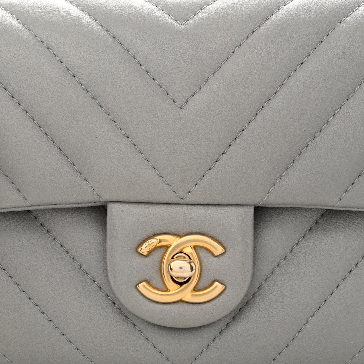 Lambskin Chevron Quilted Chain Around Mini Rectangular Flap Grey