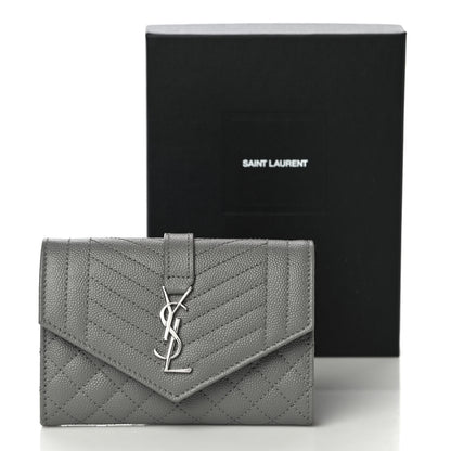 Saint Laurent Grain De Poudre Textured Mixed Matelasse Triquilt Small Monogram Envelope Wallet New Stone 10 of 10