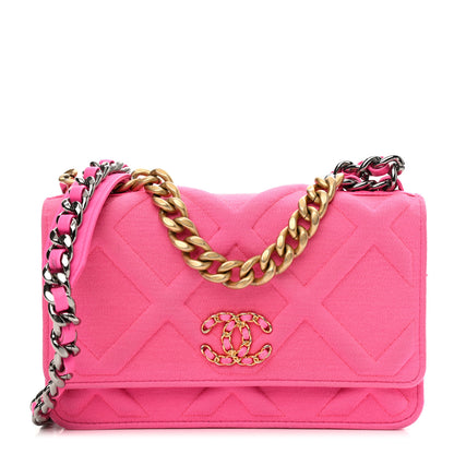 Chanel Jersey Quilted Chanel 19 Wallet On Chain WOC Pink 1 of 11