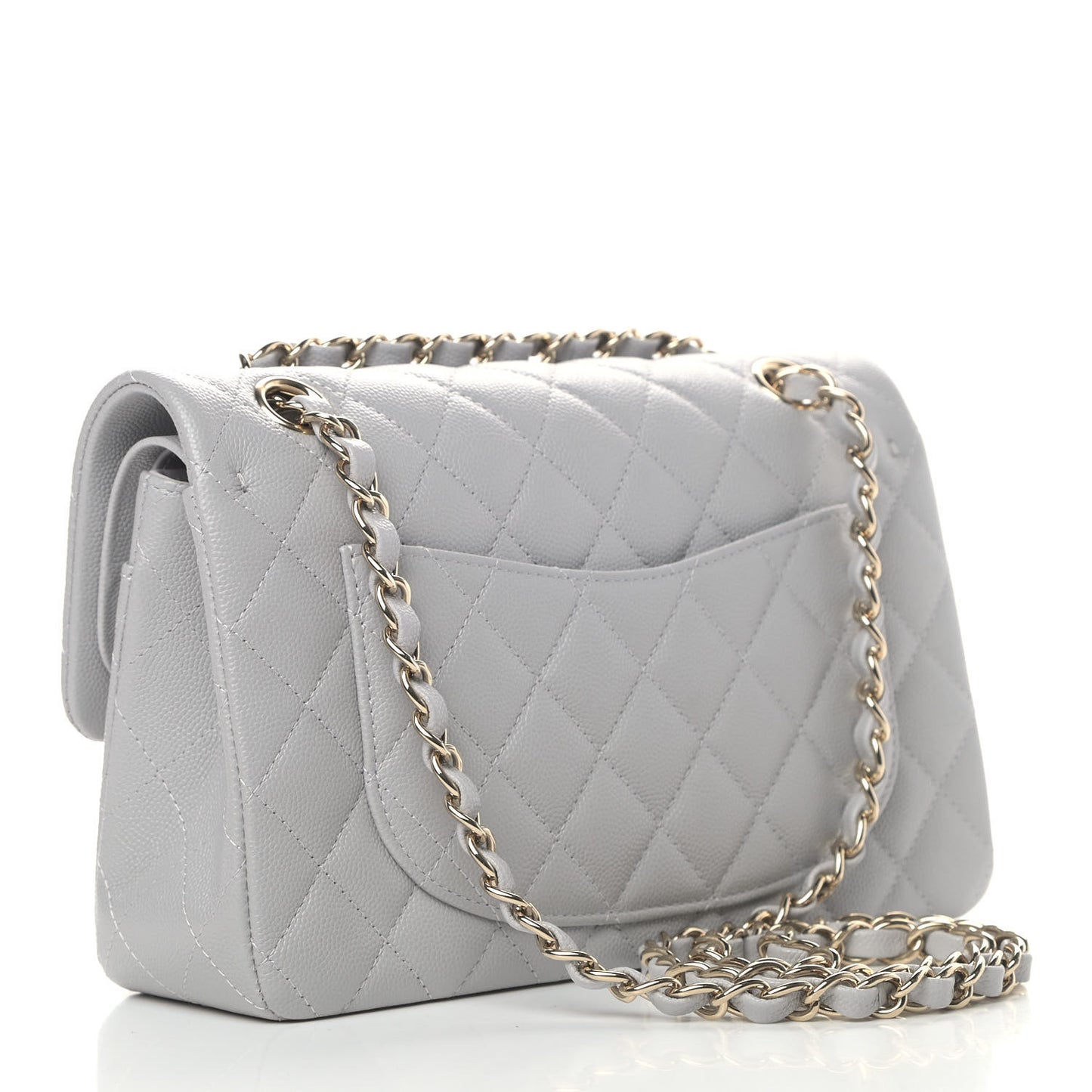 Caviar Quilted Small Double Flap Grey