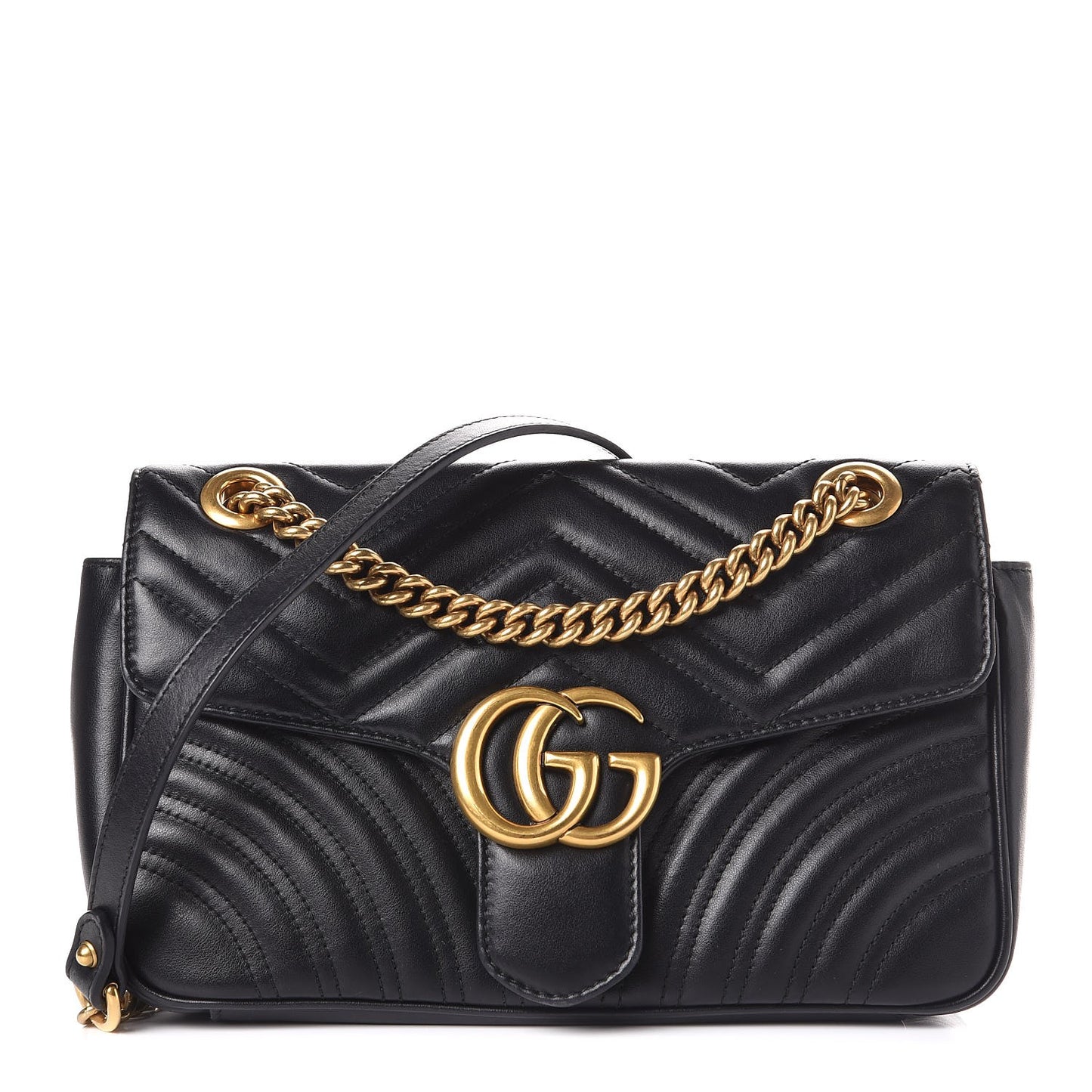 Calfskin Matelasse Small GG Marmont Shoulder Bag Black