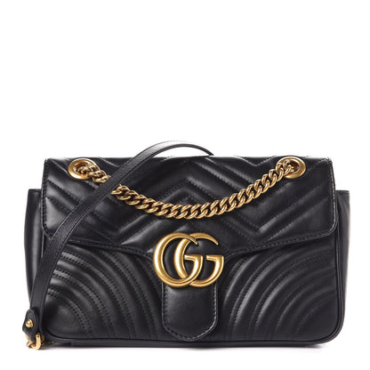 Gucci Calfskin Matelasse Small GG Marmont Shoulder Bag Black 1 of 8