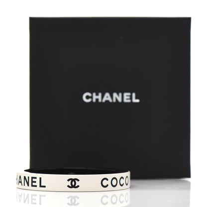 Chanel Resin Logo Bangle Bracelet White Black 4 of 4