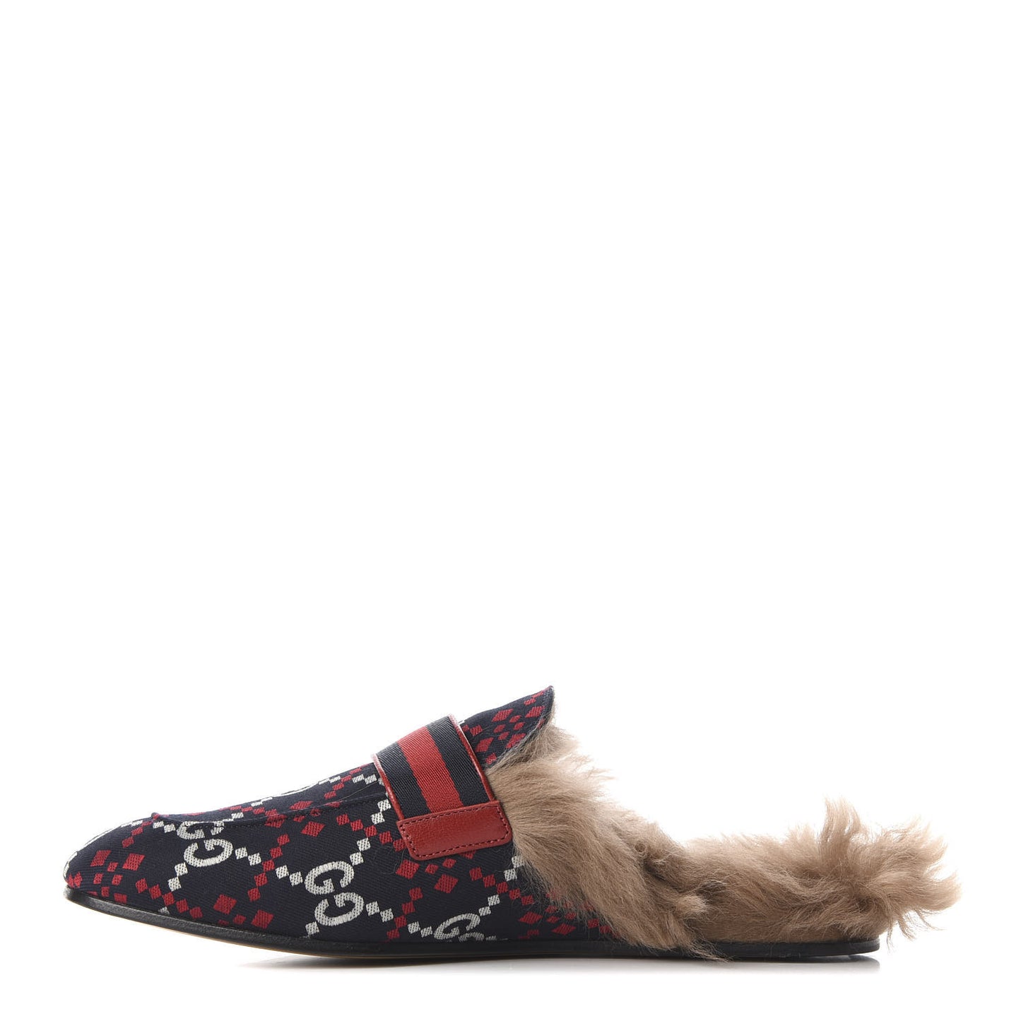 Canvas GG Monogram Diamond Fur Web GG Mens Princetown Slippers 6 Midnight Blue Hibiscus Red