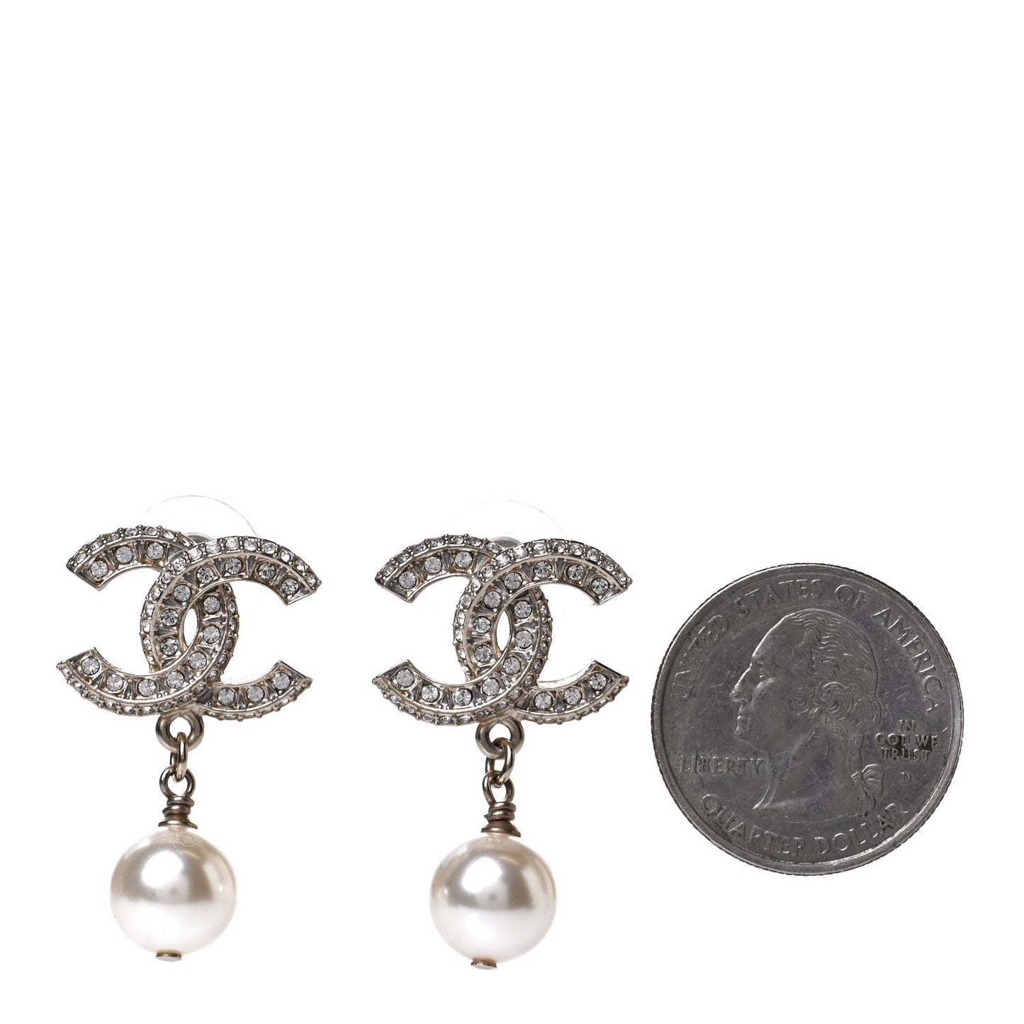 Crystal Pearl CC Drop Earrings Gold