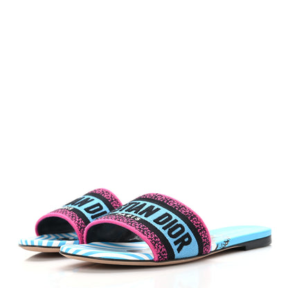 Christian Dior Canvas D-Jungle Pop Embroidered Dway Flat Slide Sandals 35.5 Bright Blue Pink Multicolor 3 of 8