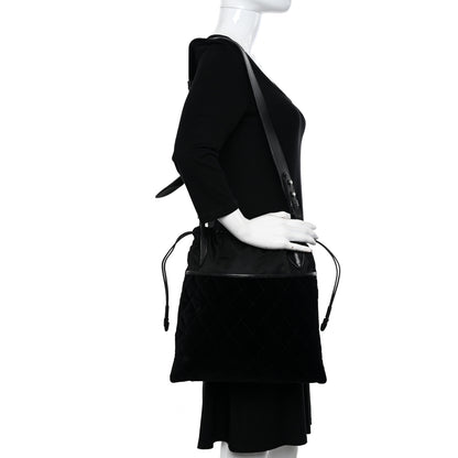 Prada Tessuto Nylon Velluto Ricamo Small Drawstring Bag Black 3 of 11