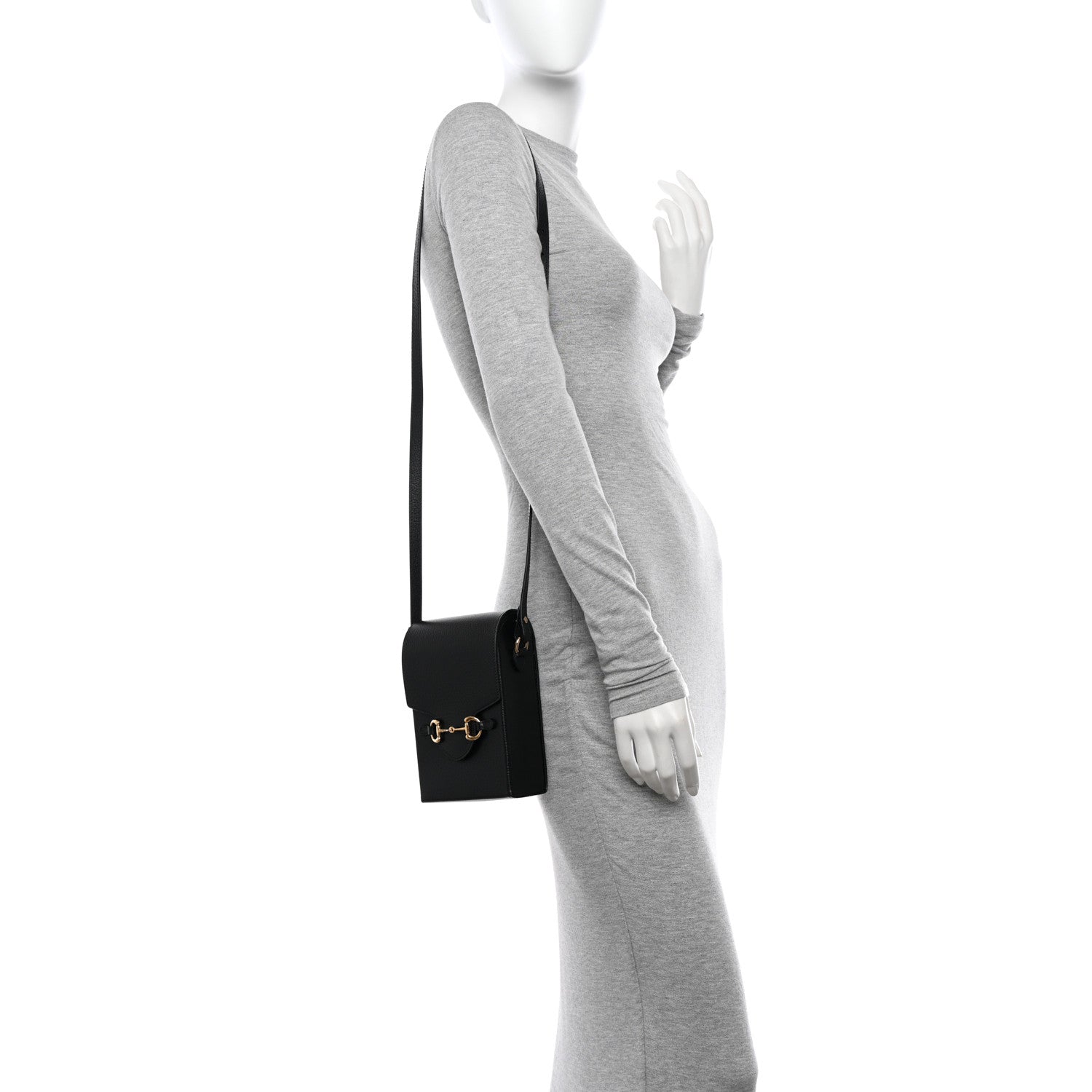 Gucci Dollar Calfskin Vertical Horsebit 1955 Crossbody Bag Black 2 of 12