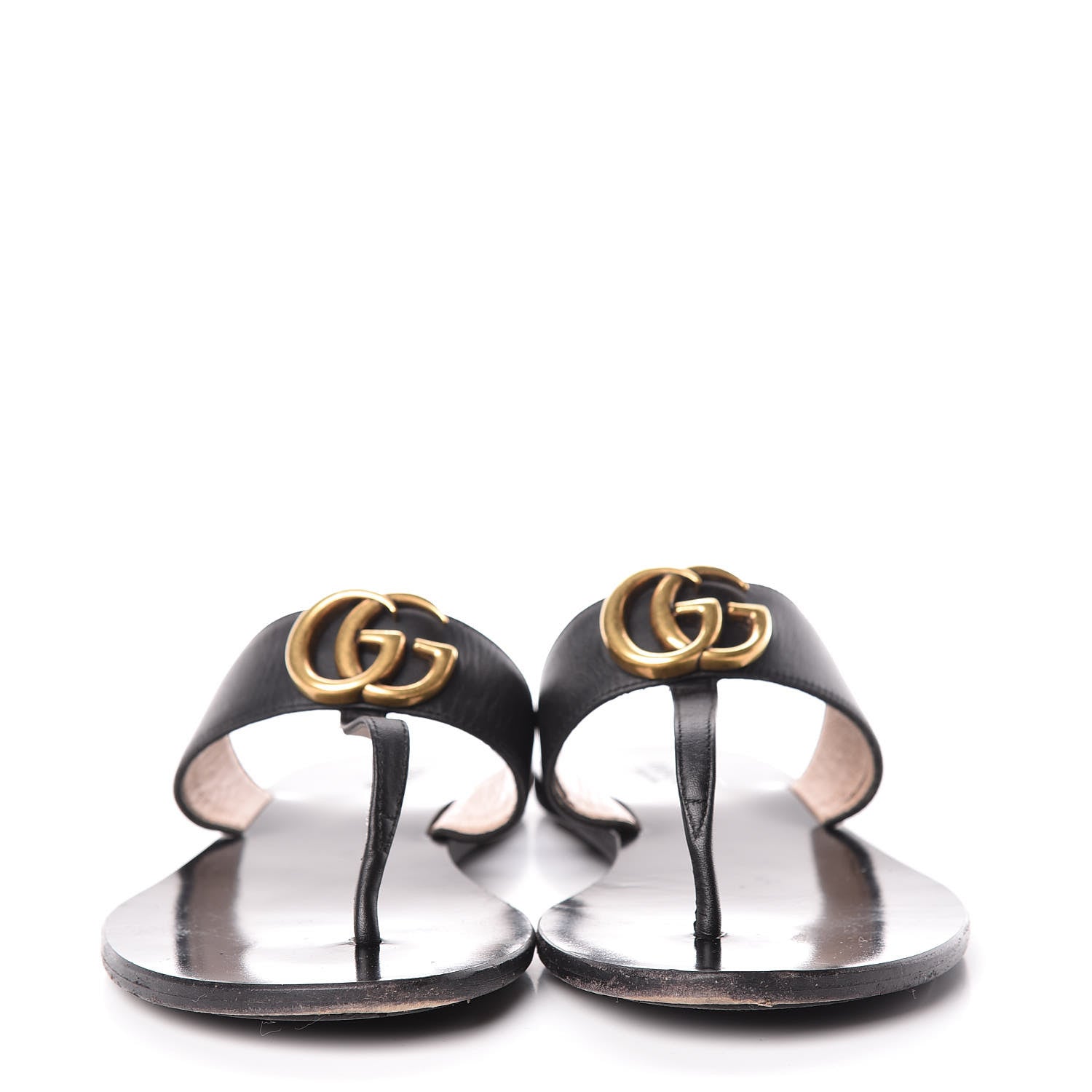 Gucci Calfskin GG Marmont Thong Sandals 36.5 Black 2 of 17