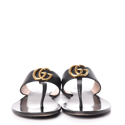 Gucci Calfskin GG Marmont Thong Sandals 36.5 Black 2 of 17