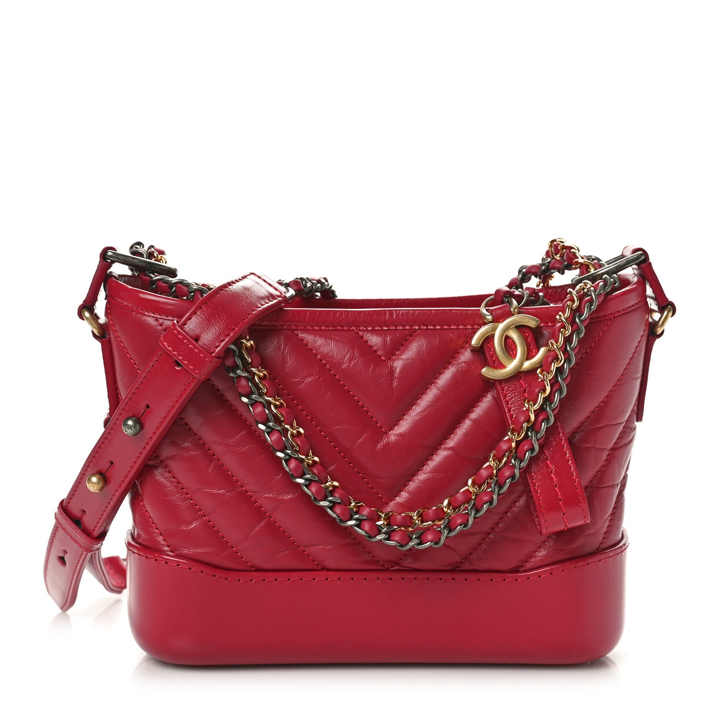Aged Calfskin Chevron Quilted Small Gabrielle Hobo Red