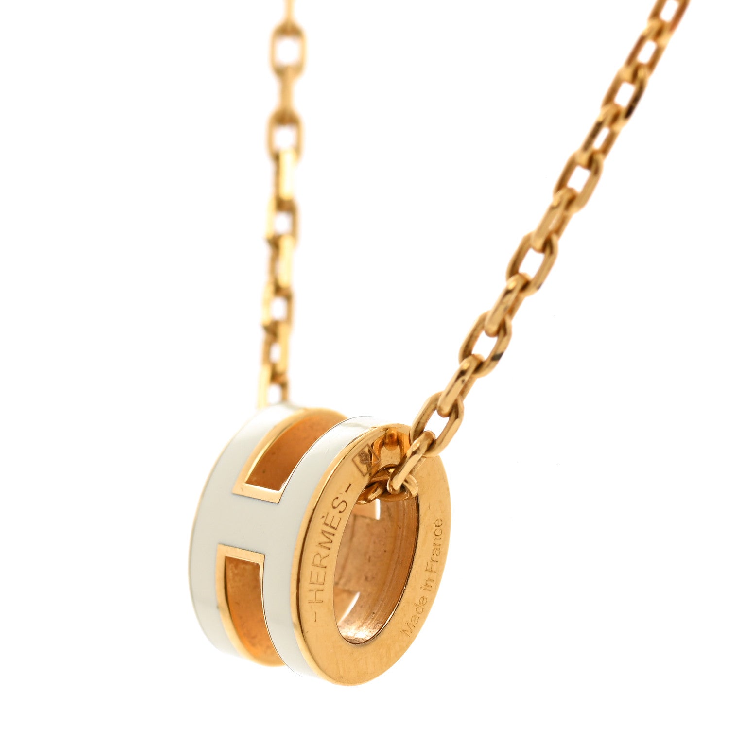 Hermes Lacquered Gold Mini Pop H Pendant Necklace White 5 of 7