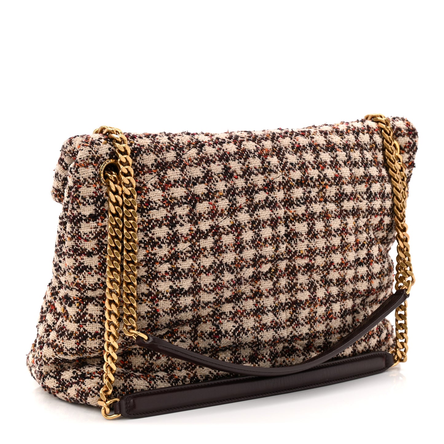 Tweed Quilted Medium Loulou Puffer Monogram Chain Satchel Beige Umber Multicolor