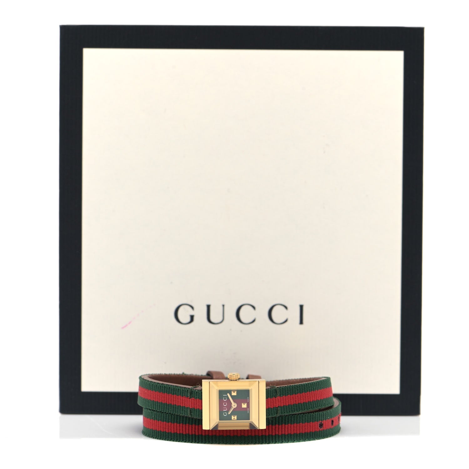 Gucci Stainless Steel Nylon 14mm Web G-Frame Square Double Wrap Quartz Watch Green 5 of 5