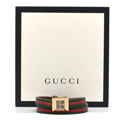 Gucci Stainless Steel Nylon 14mm Web G-Frame Square Double Wrap Quartz Watch Green 5 of 5
