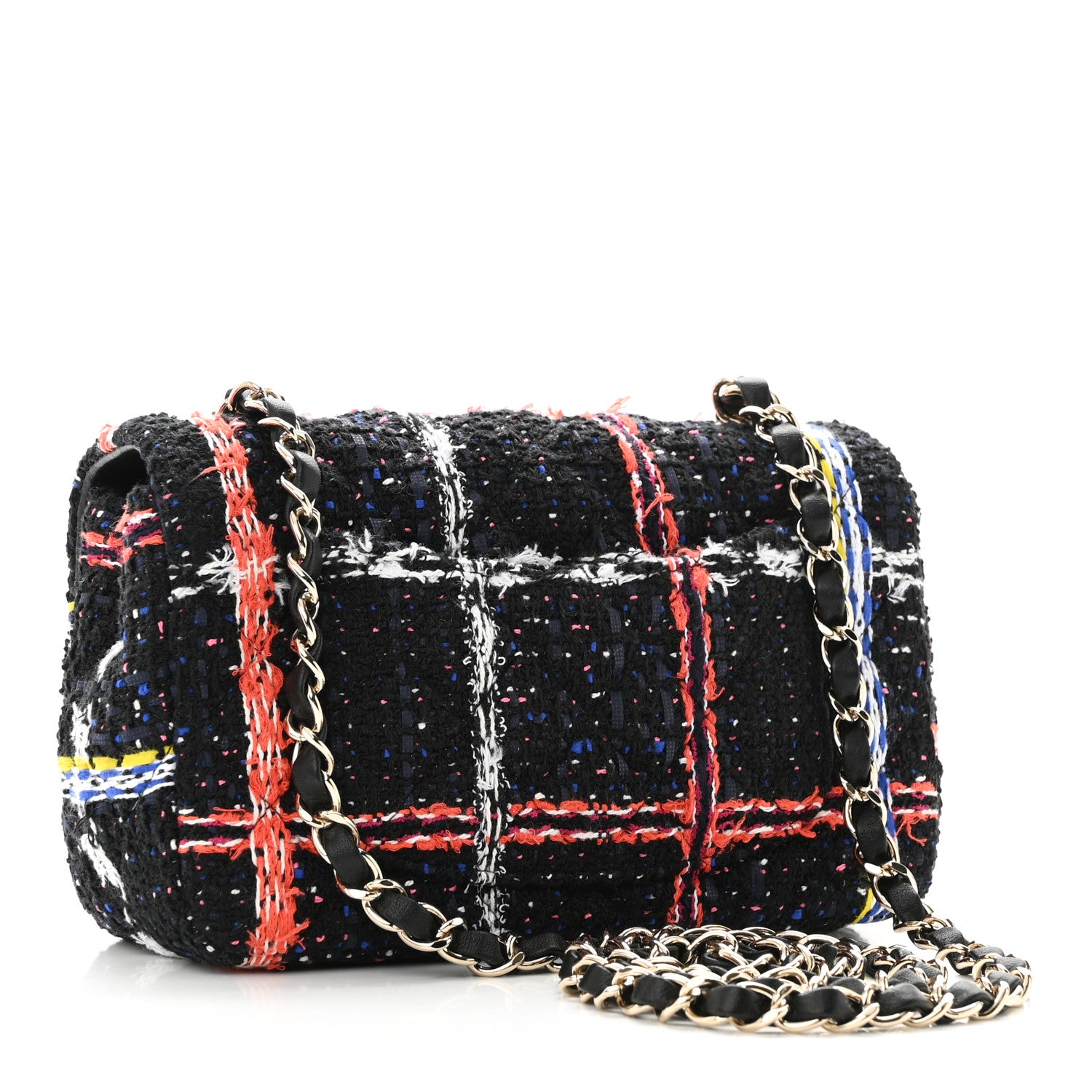 Chanel Tweed Quilted Mini Rectangular Flap Black Orange Blue 3 of 10